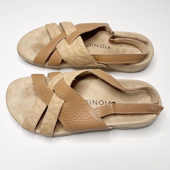 Vionic Womens Sz 8 Wide Eira Beige Tan Leather Hook And Loop Slingback S… - Picture 3 of 8